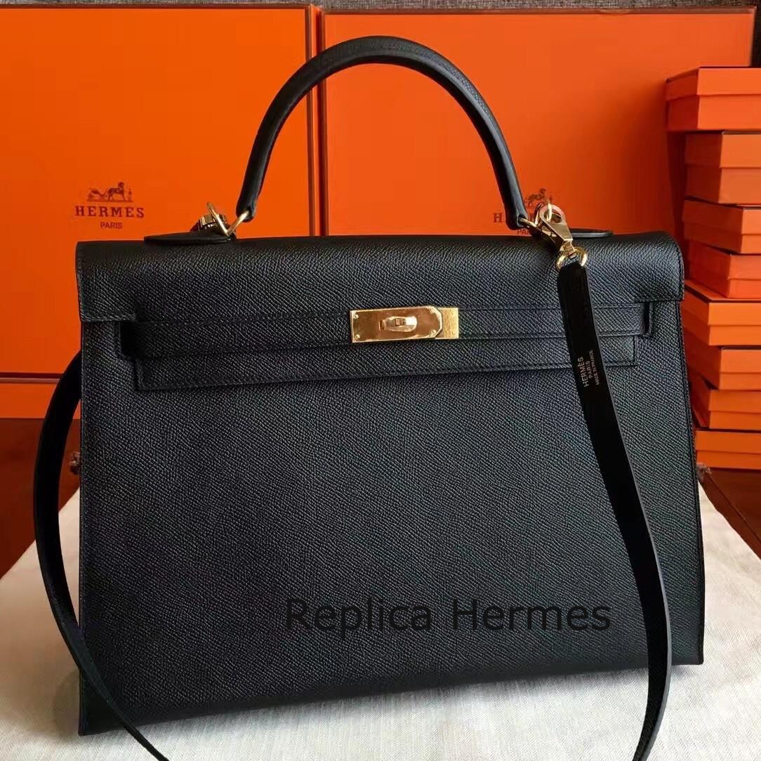 Hermes Black Epsom Kelly 35cm Handmade Bag Replica