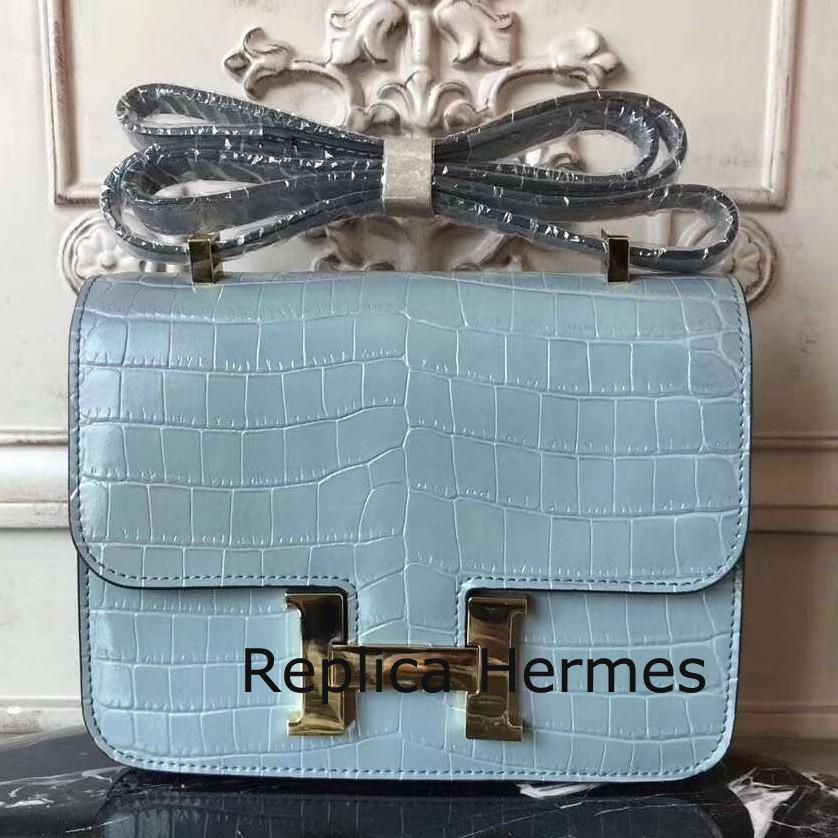 High Quality Replica Hermes Blue Lin Constance MM 24cm Crocodile Bag