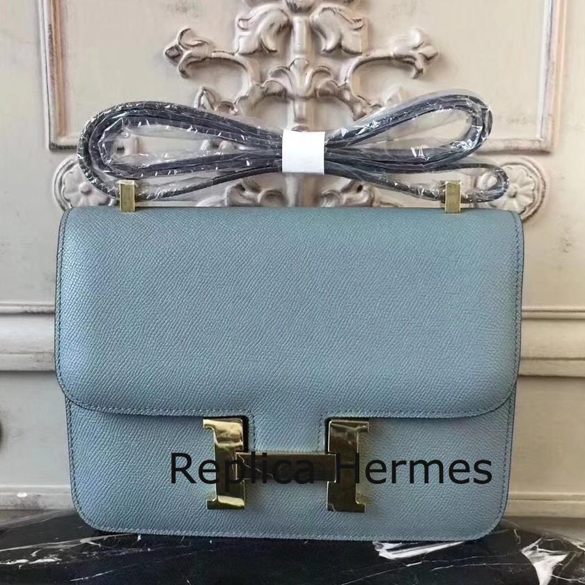 Faux Hermes Blue Lin Constance MM 24cm Epsom Leather Bag
