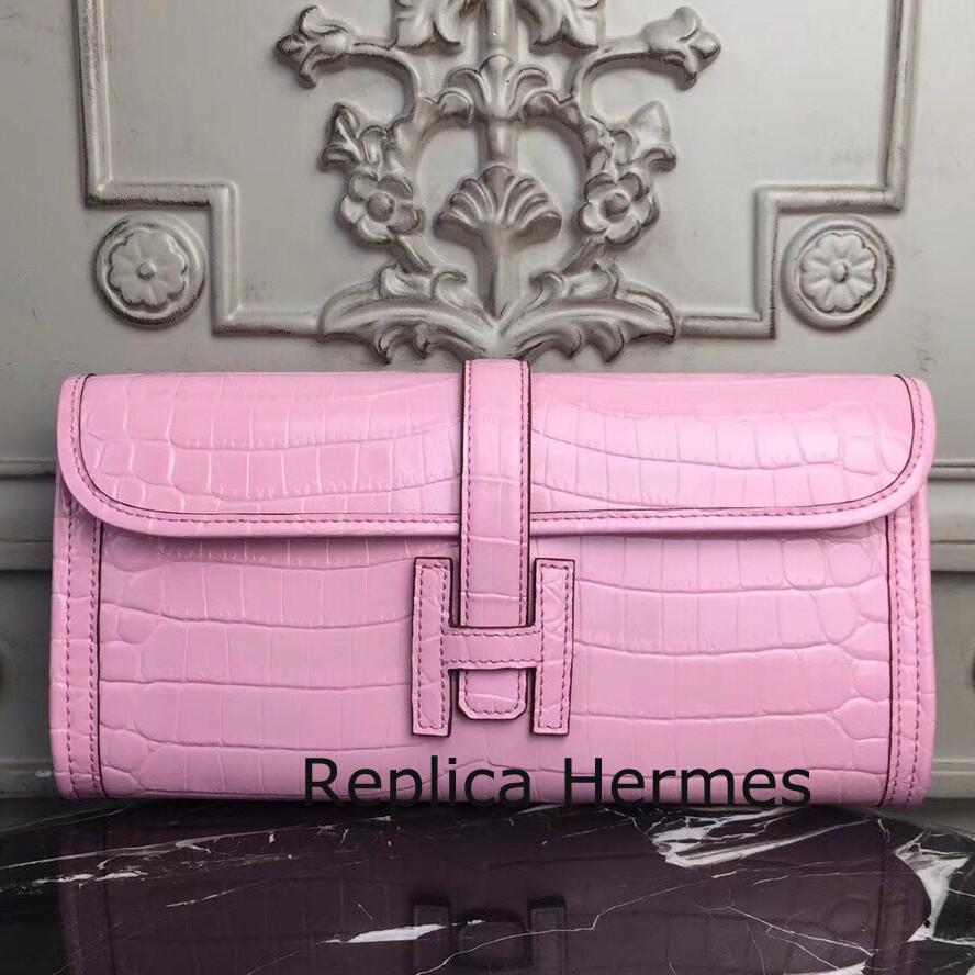 Hermes Jige Elan 29 Clutch In Pink Crocodile Leather