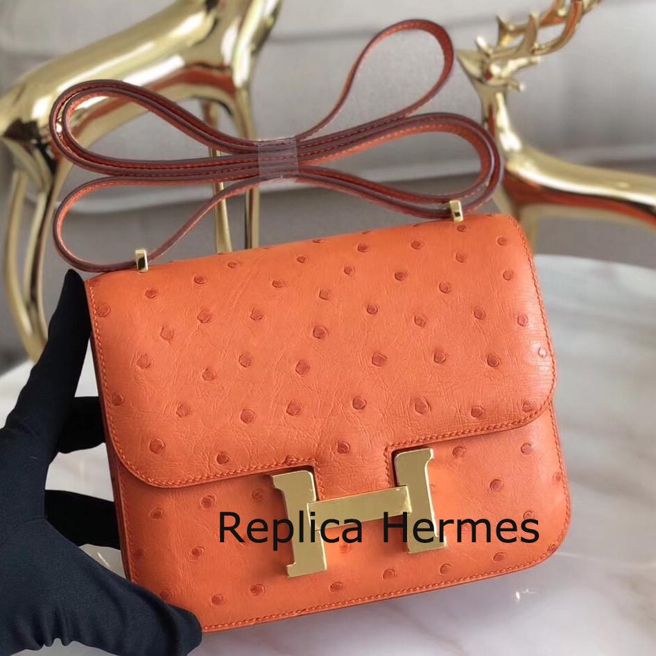 Replica Hermes Mini Constance 18cm Orange Ostrich Leather