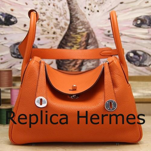 Best Faux Hermes Orange Clemence Lindy 30cm Bag