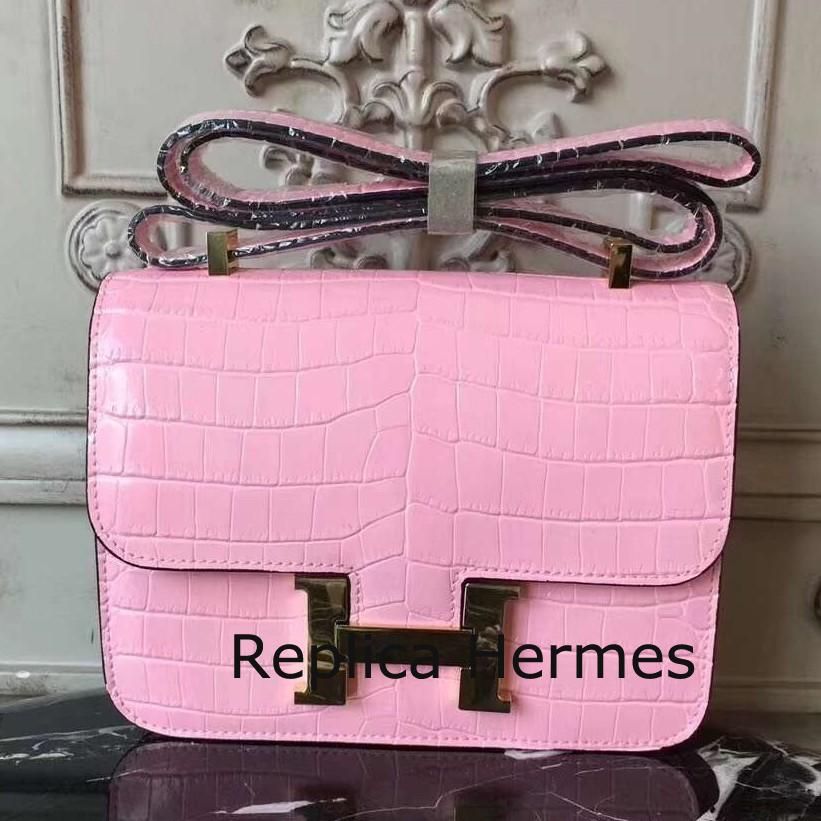 Hermes Pink Constance MM 24cm Crocodile Bag Replica