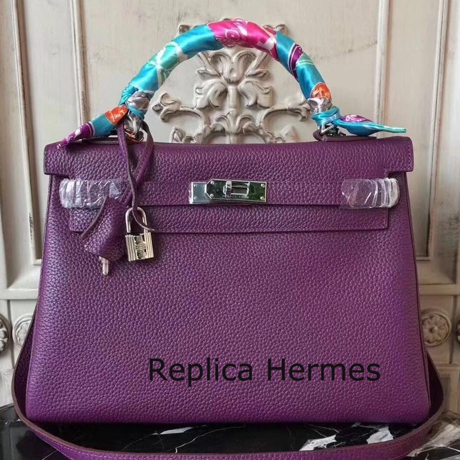 Hermes Purple Clemence Kelly 32cm Retourne Bag