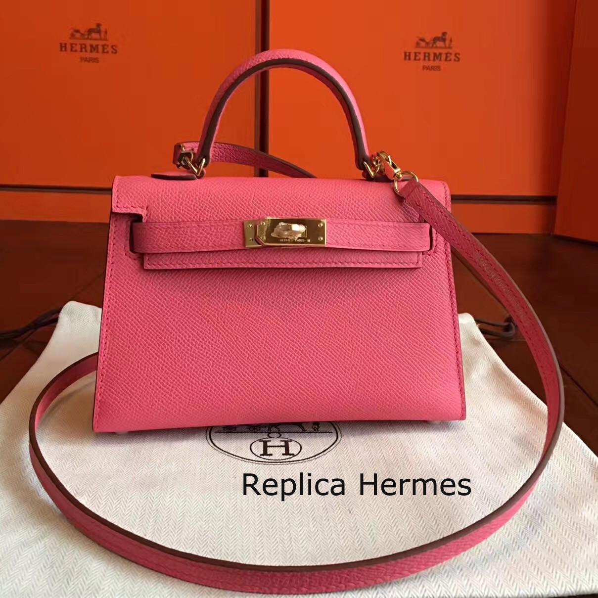 Fashion Hermes Rose Lipstick Epsom Kelly Mini II 20cm Handmade Bag