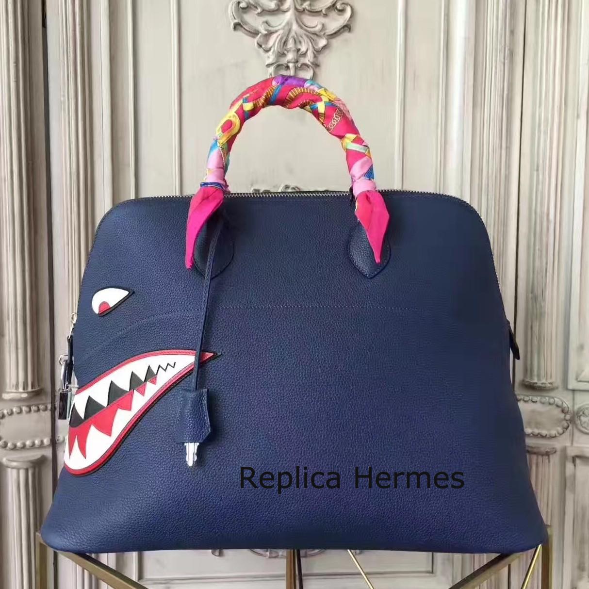 Hermes Shark Bolide 45cm Bag In Blue Calfskin Replica