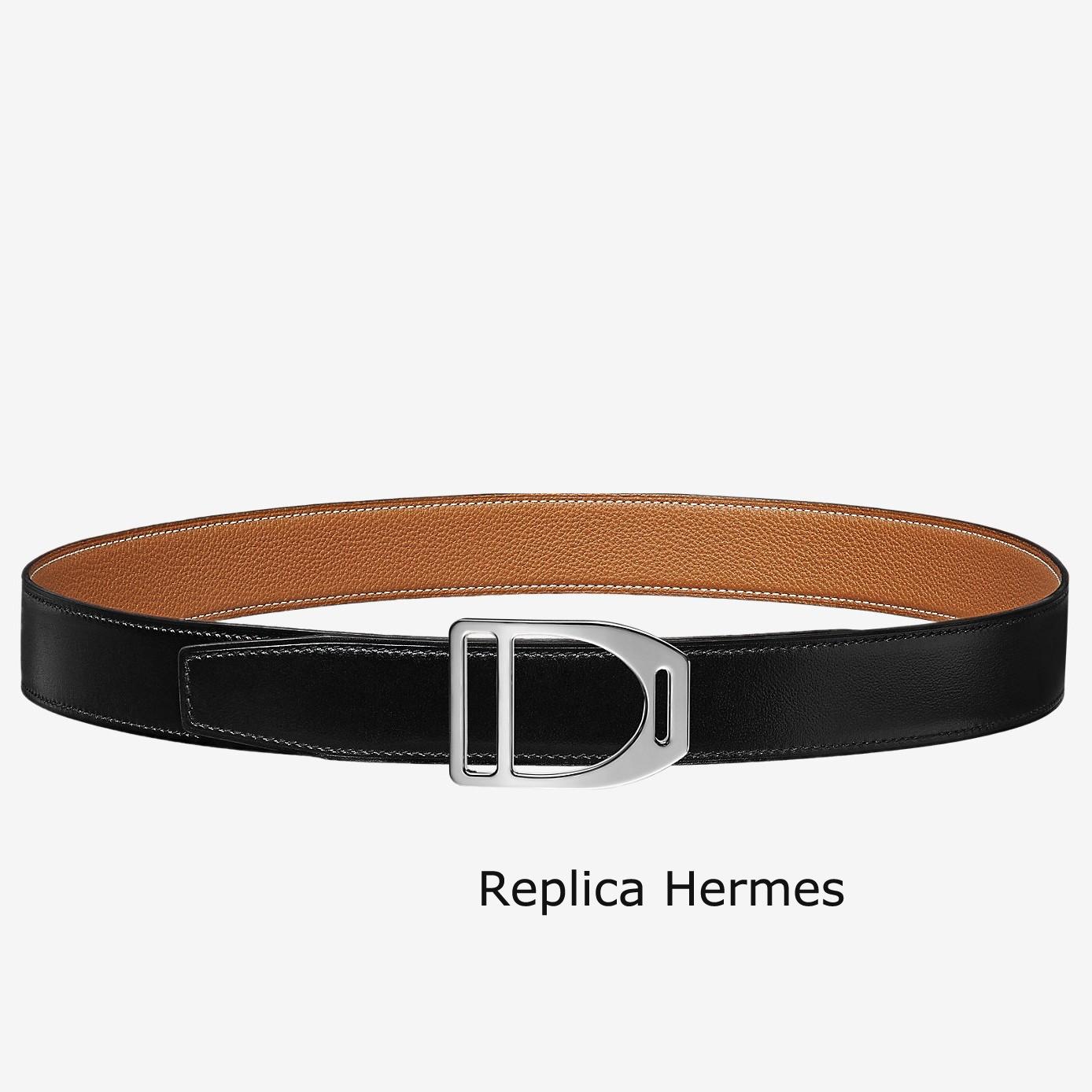 Designer Fake Hermes Etrier Buckle Belt & Brown Clemence 32 MM Strap