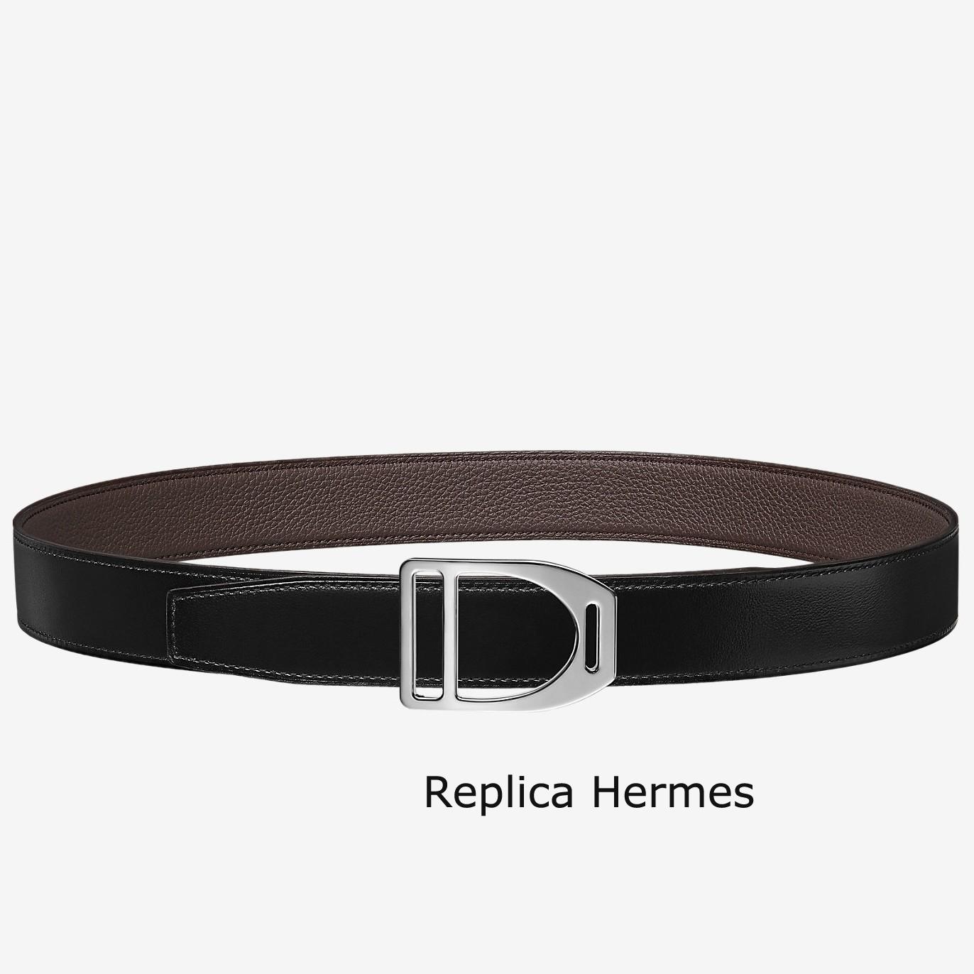 Luxury Copy Hermes Etrier Buckle Belt & Chocolate Clemence 32 MM Strap