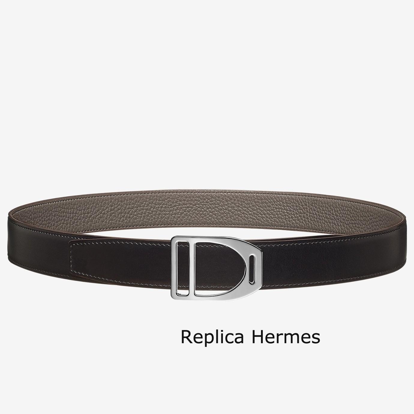 Designer Hermes Etrier Buckle Belt & Taupe Clemence 32 MM Strap