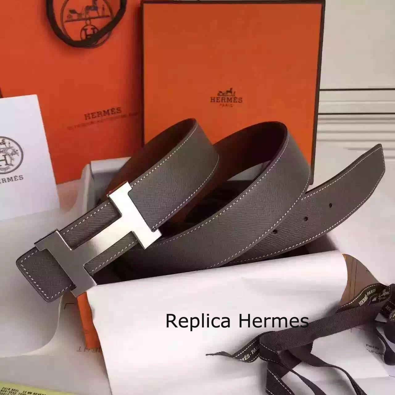 1:1 Hermes Grey Epsom Kits Belt Constance Buckle