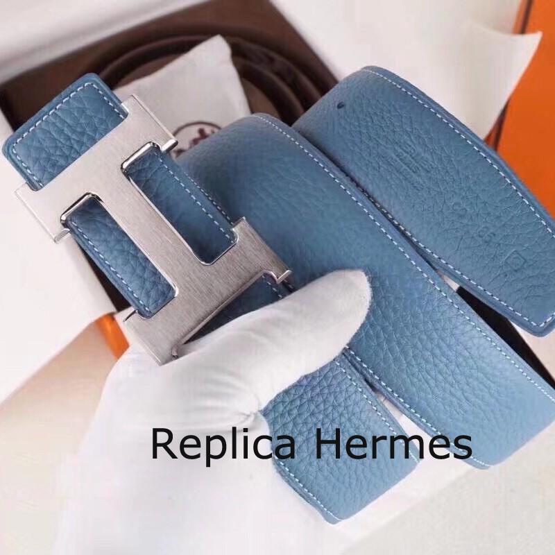 Hermes H Belt Buckle & Blue Clemence 32 MM Strap