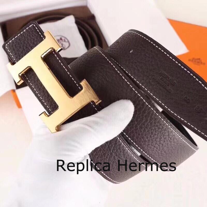 Hermes H Belt Buckle & Chocolate Clemence 32 MM Strap Replica