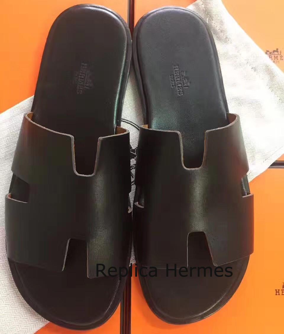1:1 Replica Hermes Black Swift Izmir Sandals