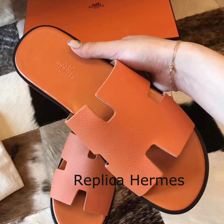 Hermes Izmir Sandals In Orange Epsom Leather