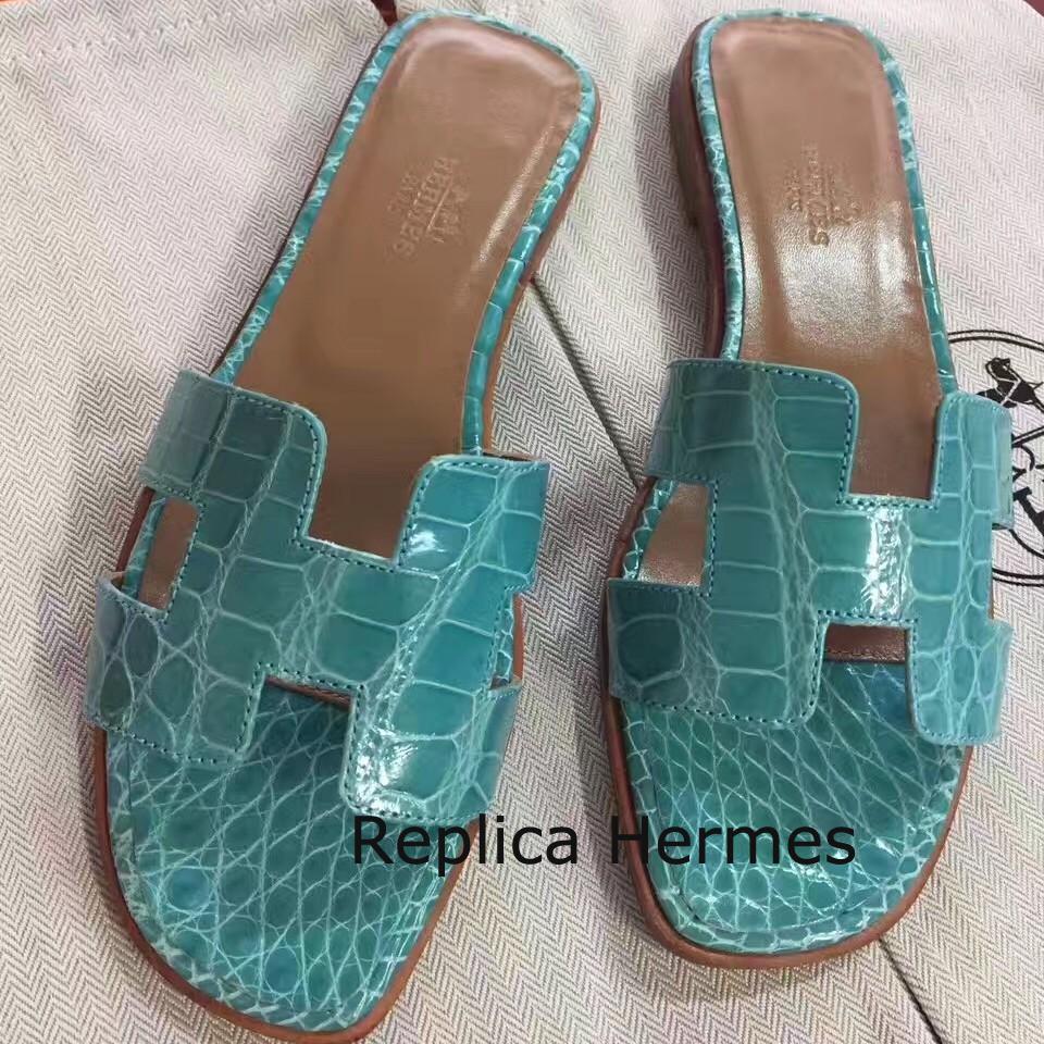 Replica Perfect Hermes Lagon Crocodile Oran Sandals