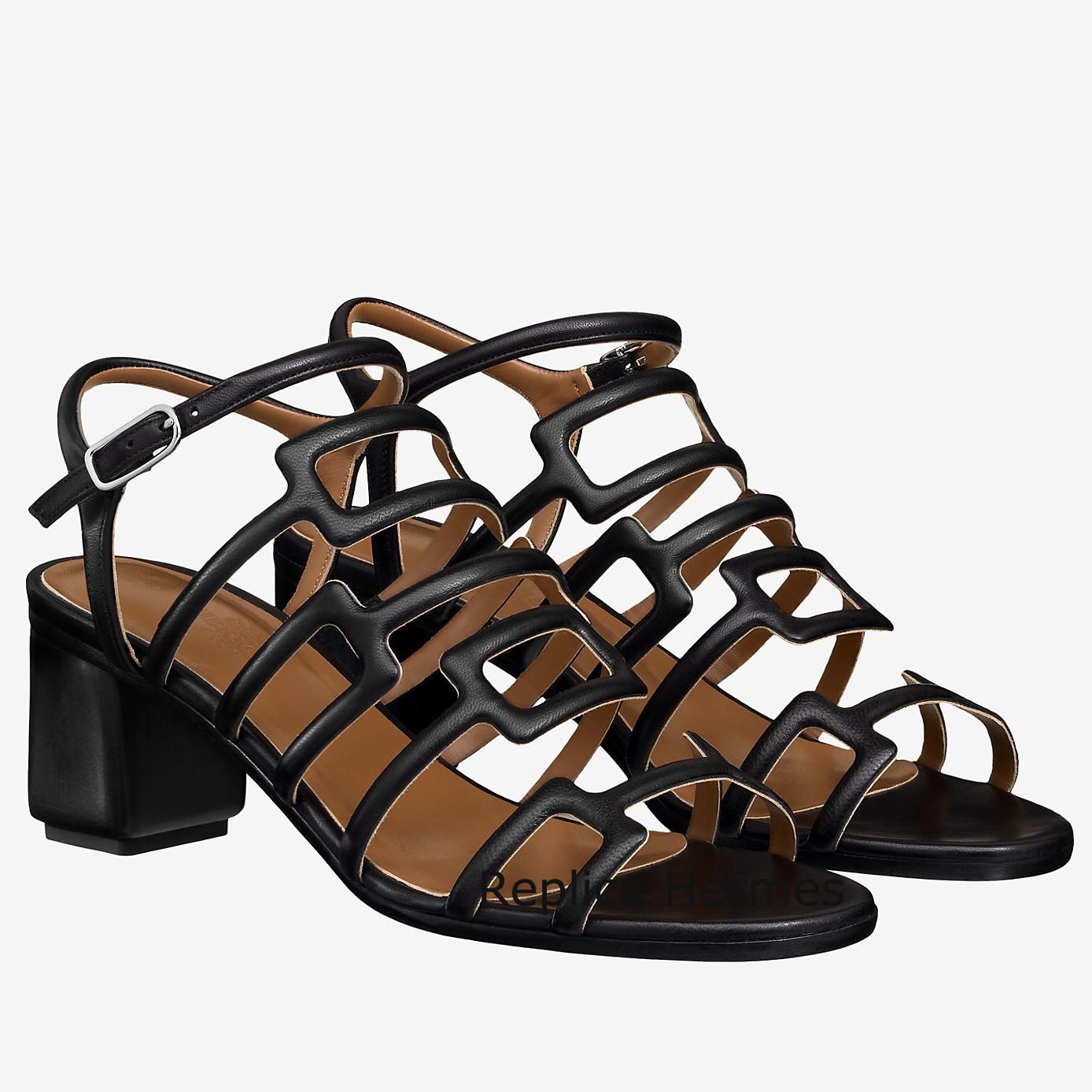 Imitation Hermes Oracle Sandals In Black Leather