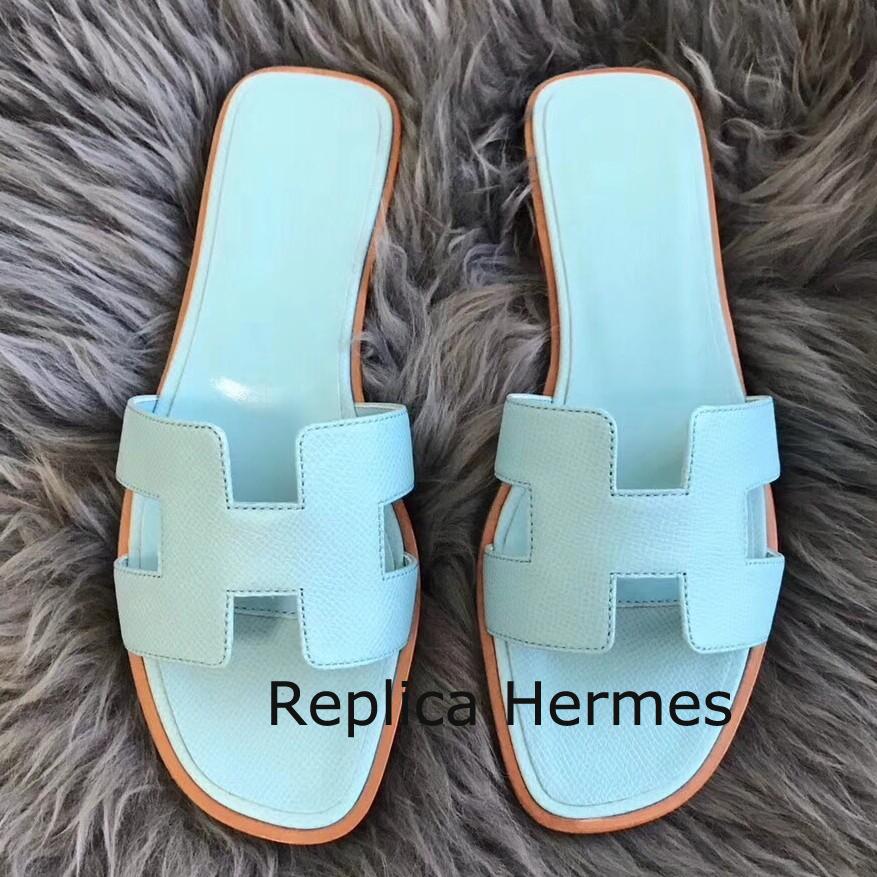 Hermes Oran Sandals In Blue Atoll Epsom Leather