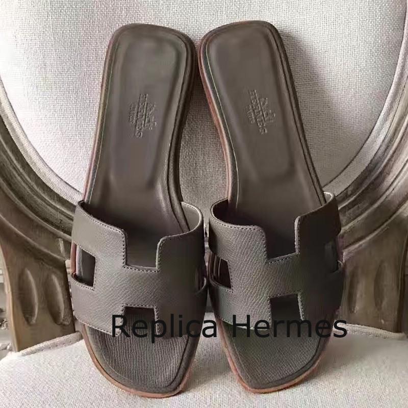 Best Cheap Hermes Oran Sandals In Etoupe Epsom Leather
