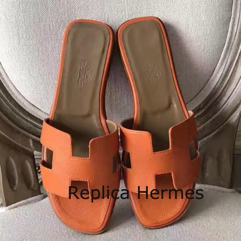 Perfect Faux Hermes Oran Sandals In Orange Epsom Leather