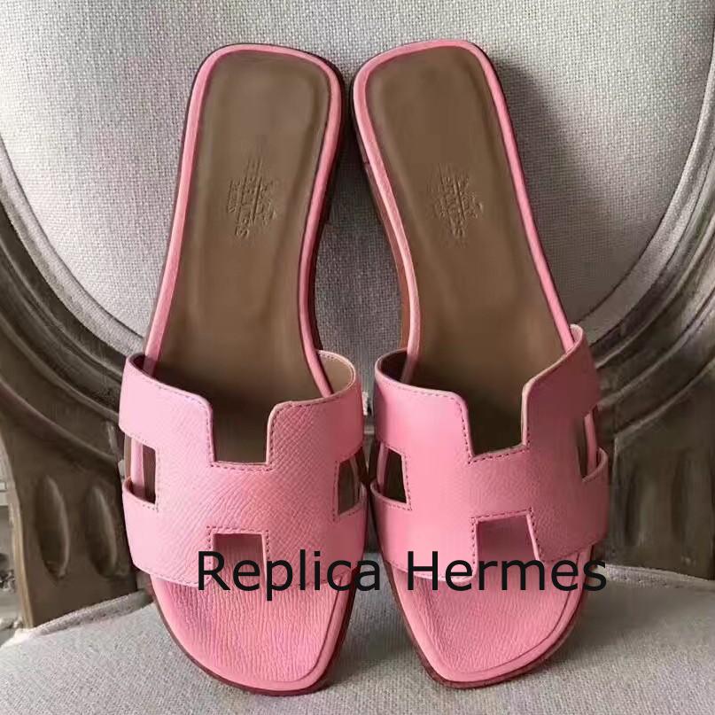 Designer Hermes Oran Sandals In Pink Epsom Leather