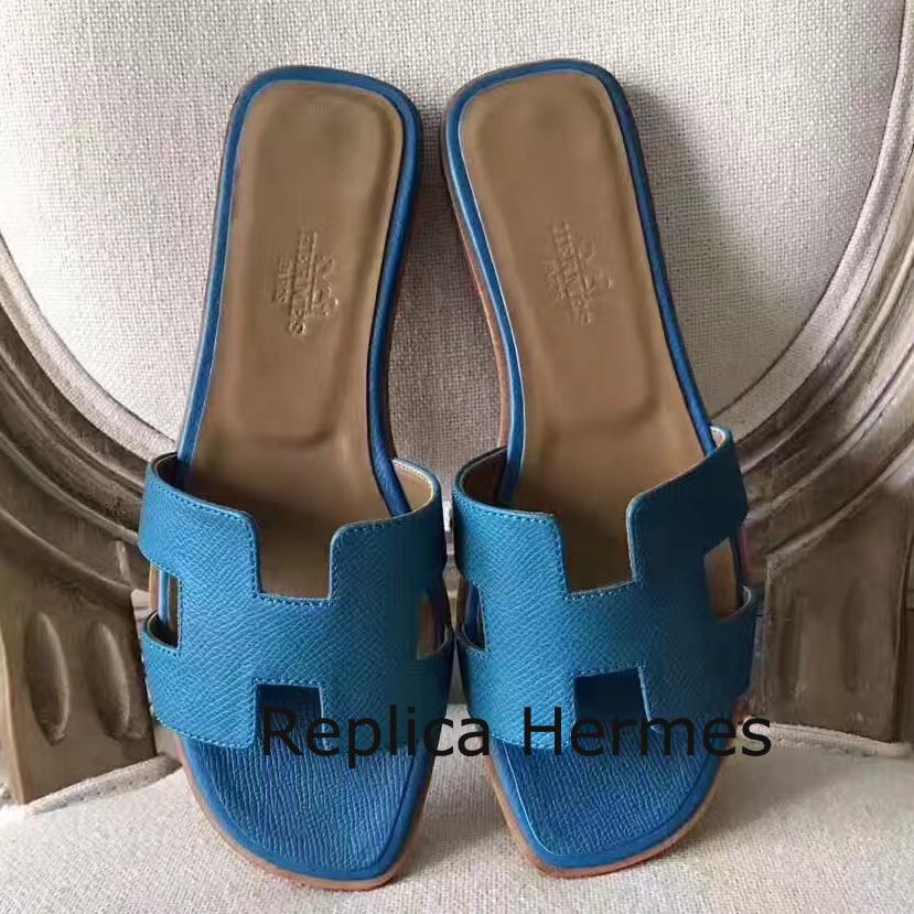 Hermes Oran Sandals In Turquoise Epsom Leather
