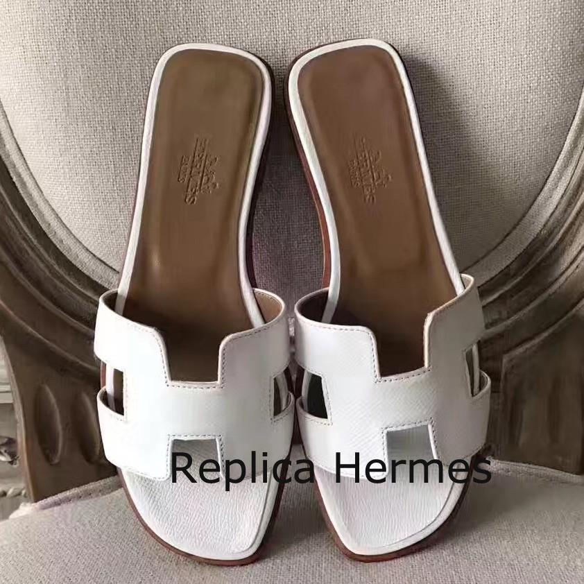 Imitation Hermes Oran Sandals In White Epsom Leather