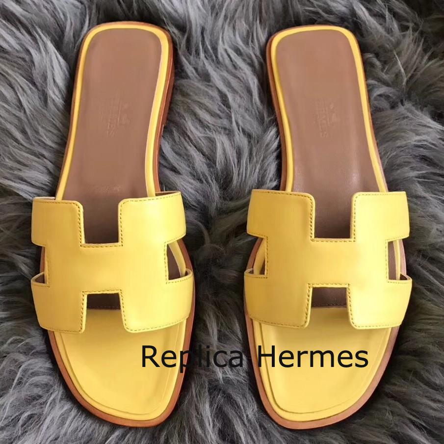 Hermes Oran Sandals In Yellow Swift Leather
