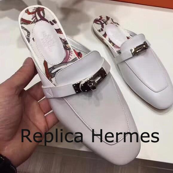 Copy Luxury Hermes Oz Mule In White Calfskin Leather