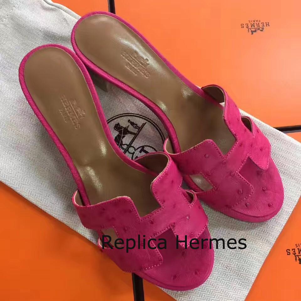 Imitation Hot Hermes Rose Red Ostrich Oasis Sandals