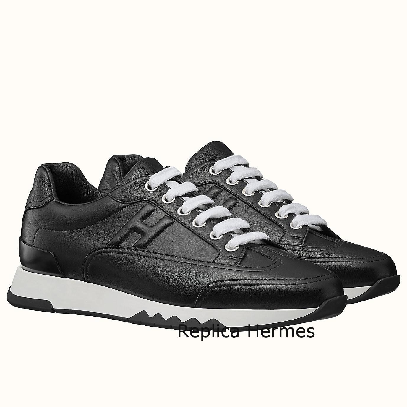 Knockoff Hermes Trail Sneaker In Black Calfskin Leather