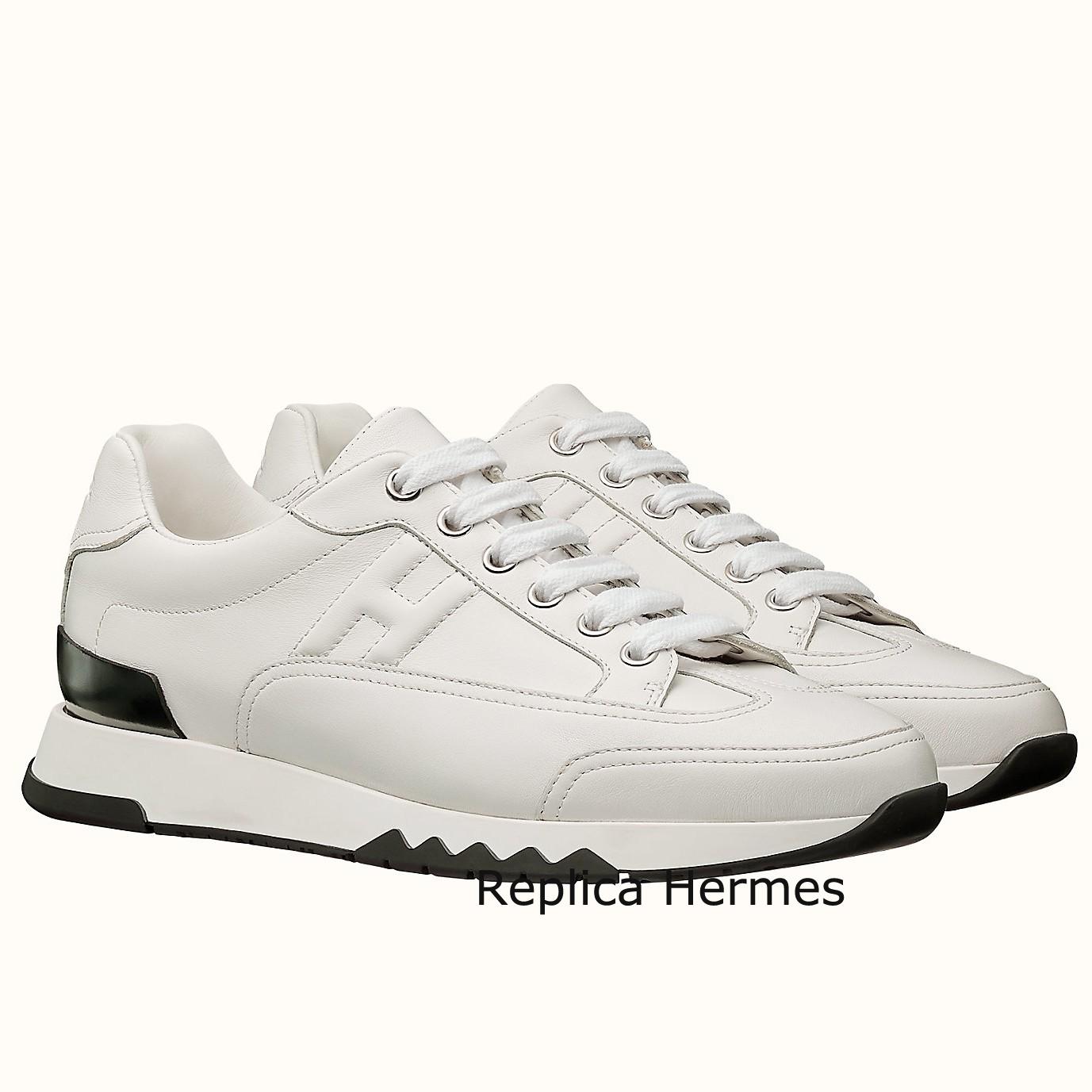 Cheap Hermes Trail Sneaker In White Calfskin Leather