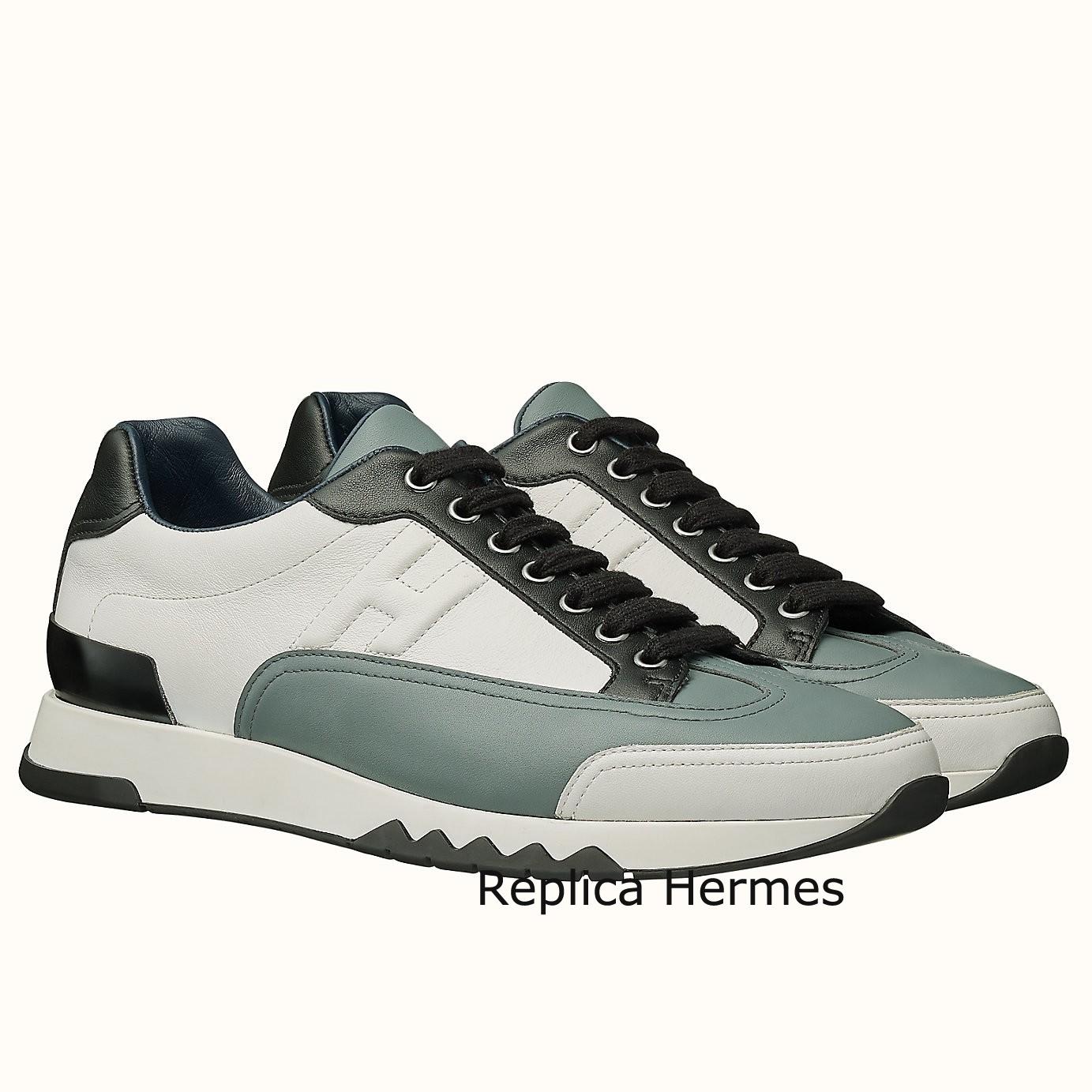 Fake High Quality Hermes Trail Sneaker In White/Blue Calfskin