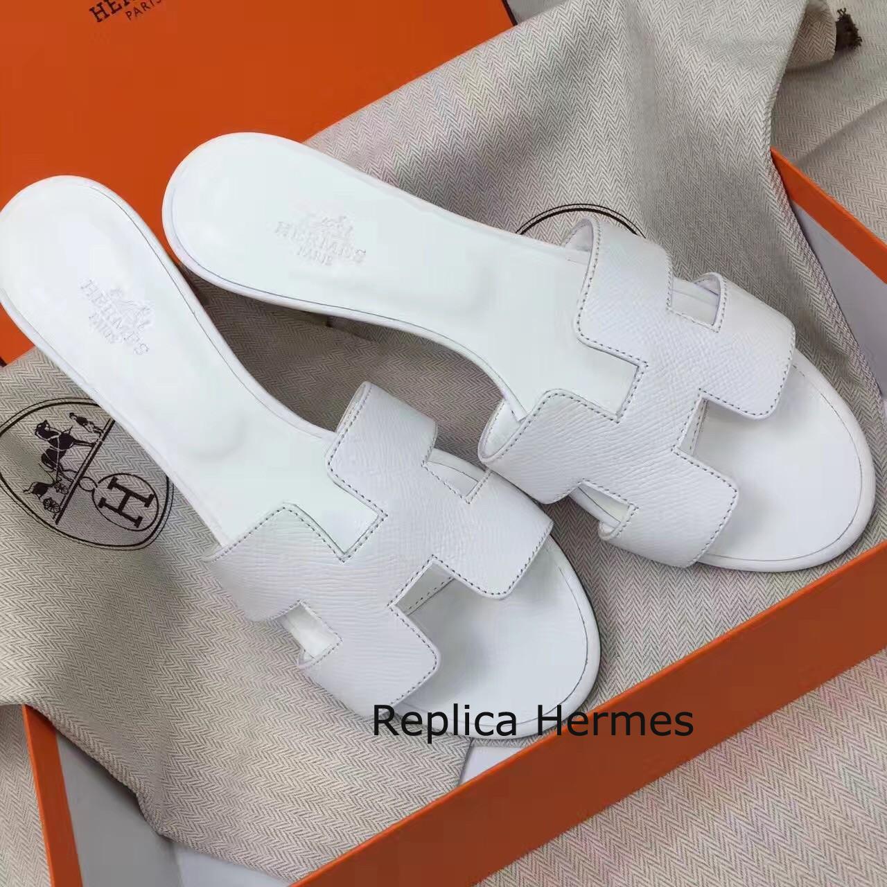 Replica Hermes White Epsom Oasis Sandals