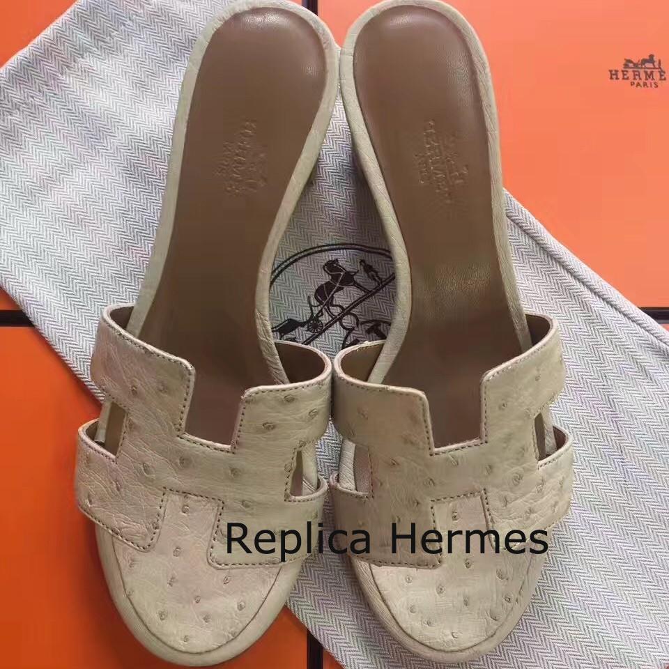 Best Cheap Hermes White Ostrich Oasis Sandals