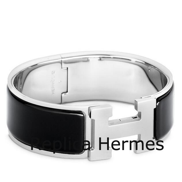 Wholesale Hermes Black Enamel Clic Clac H PM Bracelet