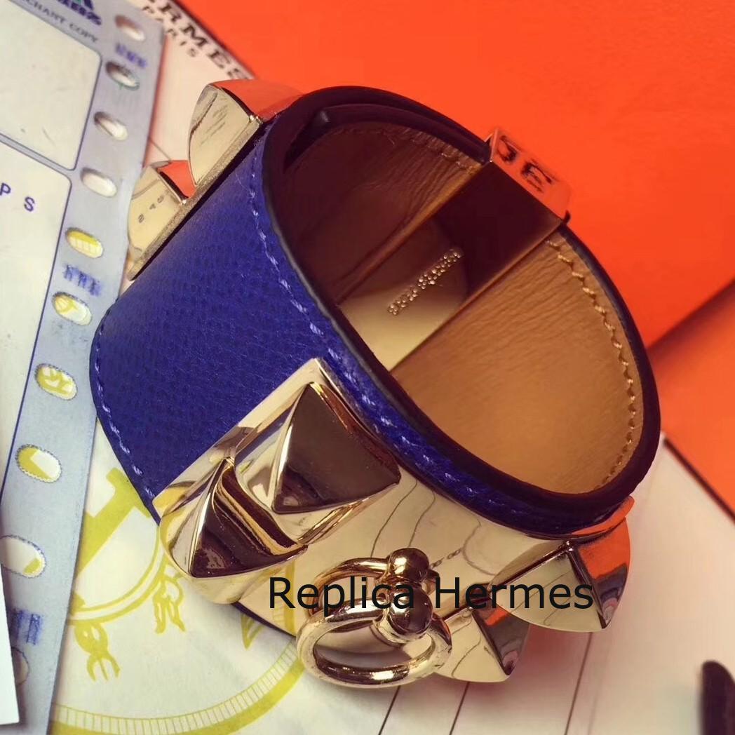 Hermes Blue Epsom Collier De Chien Bracelet Size S Replica