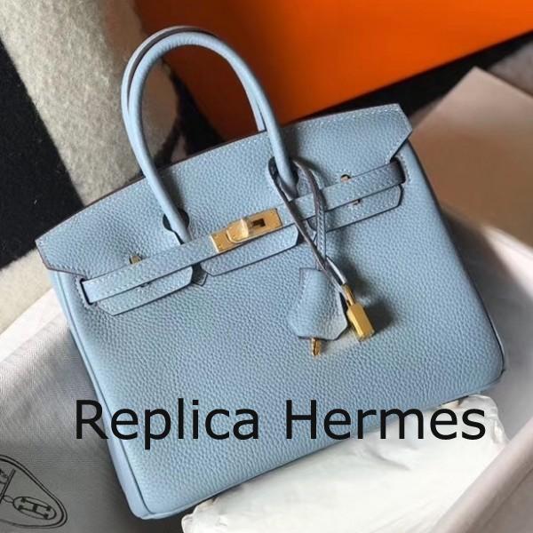 Hermes Birkin 25cm Handbag In Blue Lin Clemence Leather