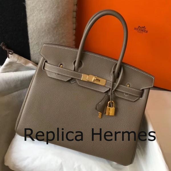 Hermes Taupe Clemence Birkin 30cm Handbag Replica
