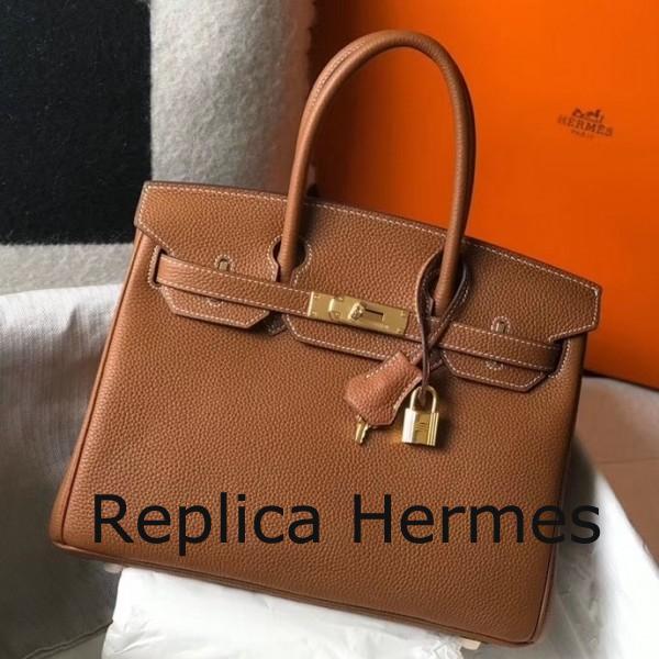 Hermes Brown Clemence Birkin 30cm Handbag