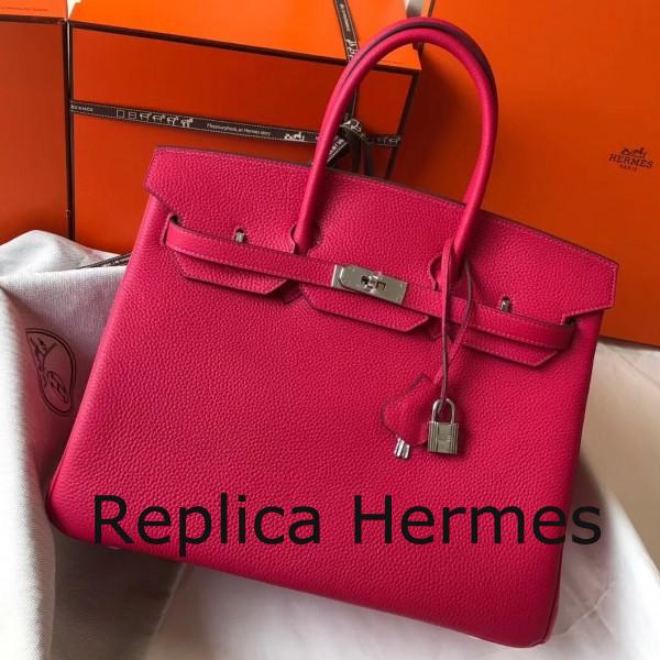 Copy Hermes Rose Red Clemence Birkin 35cm Handbag