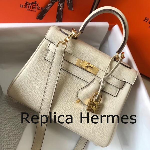 Hermes Mini Kelly 20cm Handbag In Craie Clemence Leather