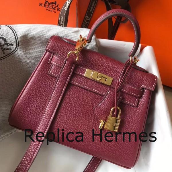 Hermes Mini Kelly 20cm Handbag In Bordeaux Clemence Leather Replica