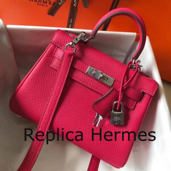 Hermes Mini Kelly 20cm Handbag In Rose Red Clemence Leather