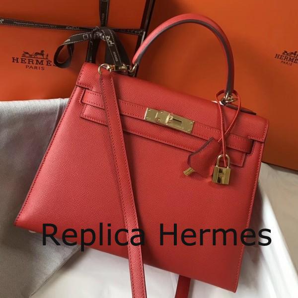 Hermes Kelly 28cm Sellier Handbag In Red Epsom Leather