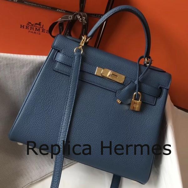 AAA Hermes Blue Agate Clemence Kelly 28cm Handbag