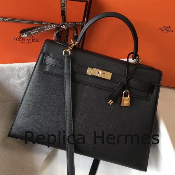 Fashion Hermes Black Epsom Kelly 32cm Sellier Handbag