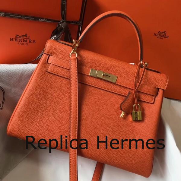 Imitation Hot Hermes Orange Clemence Kelly 32cm Retourne Handbag