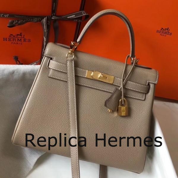 Hermes Grey Clemence Kelly 32cm Retourne Handbag