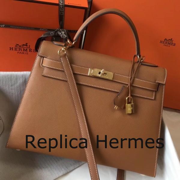 Knockoff Hot Hermes Brown Epsom Kelly 32cm Sellier Handbag