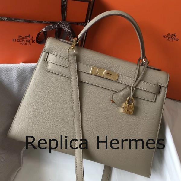 Hermes Grey Epsom Kelly 32cm Sellier Handbag